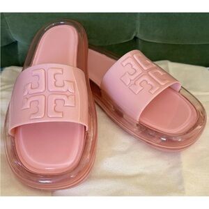 Tory Burch Pink Salt Bubble Jelly Slides Sandals Size 7 Retail $188 with Box